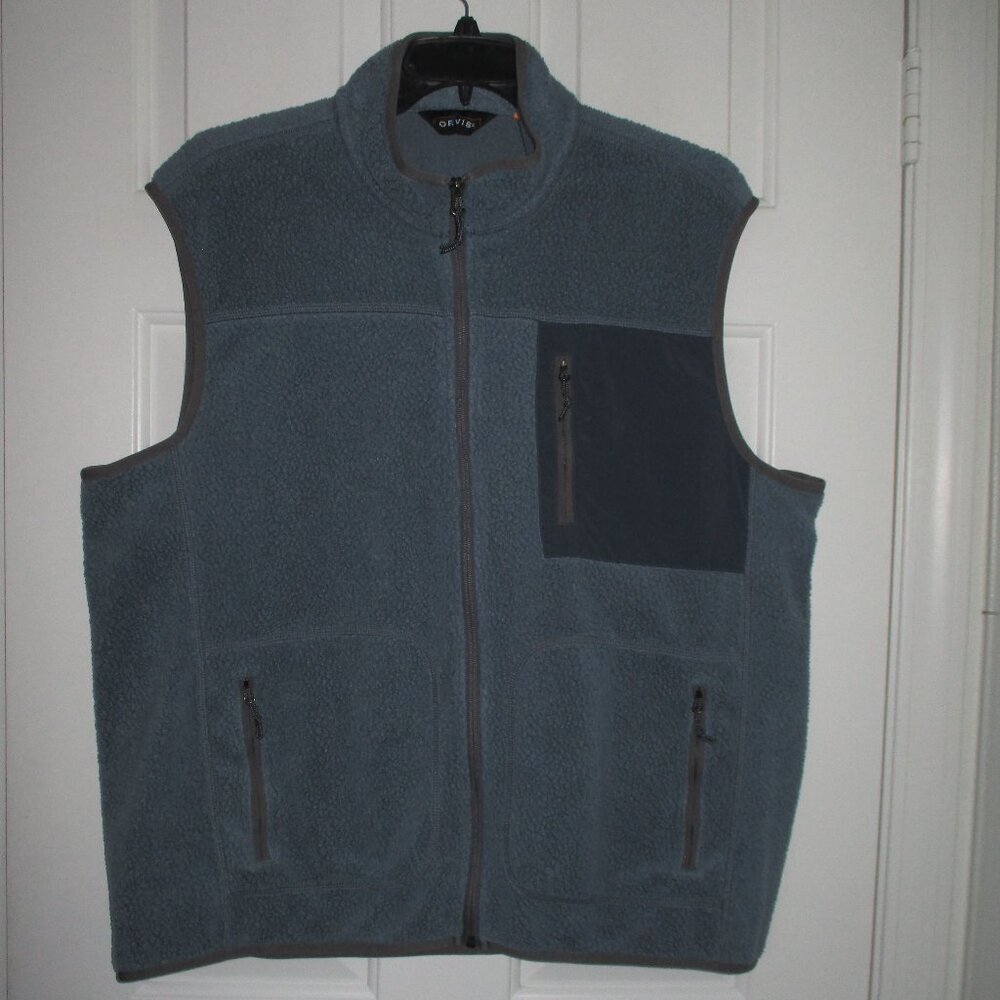 Orvis Mens Blue Fleece Sleeveless Full Zip Sweater Vest (3) Zippered Pockets- XL